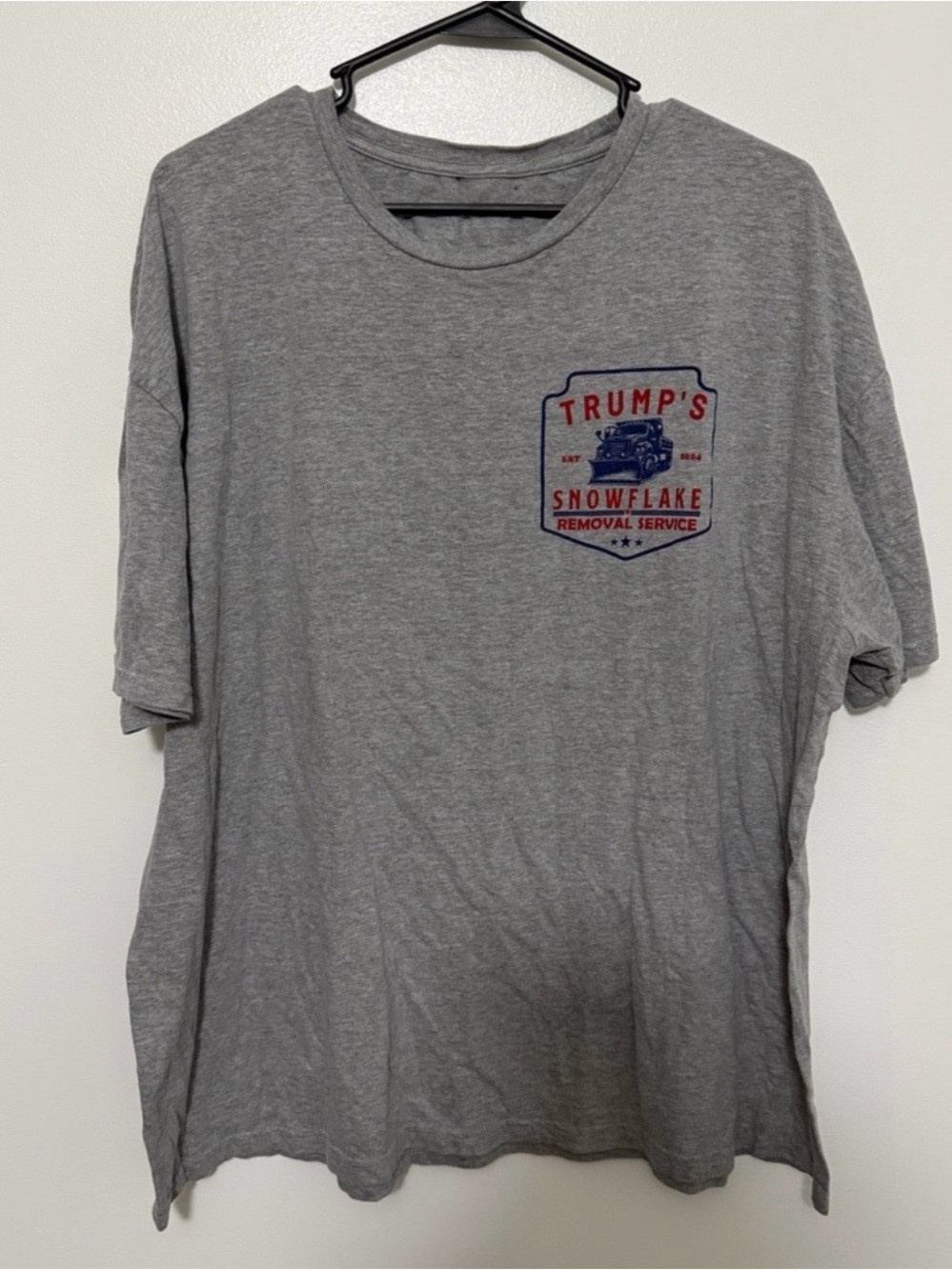 Gildan Gray Short-Sleeve Graphic Tee with Red and Blue Emblem